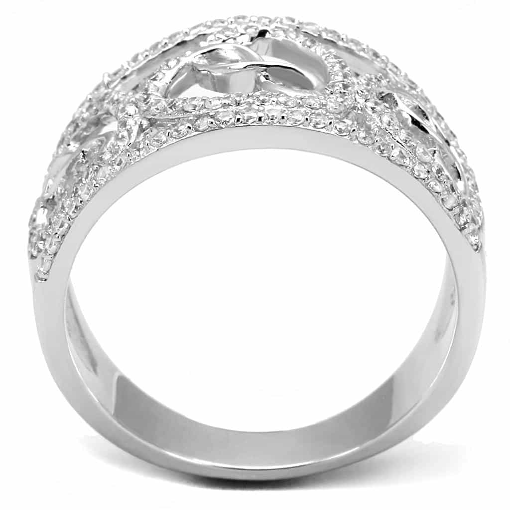 Sterling Silver CZ Pave Infinity Swirl Filigree Wide Ring view 3