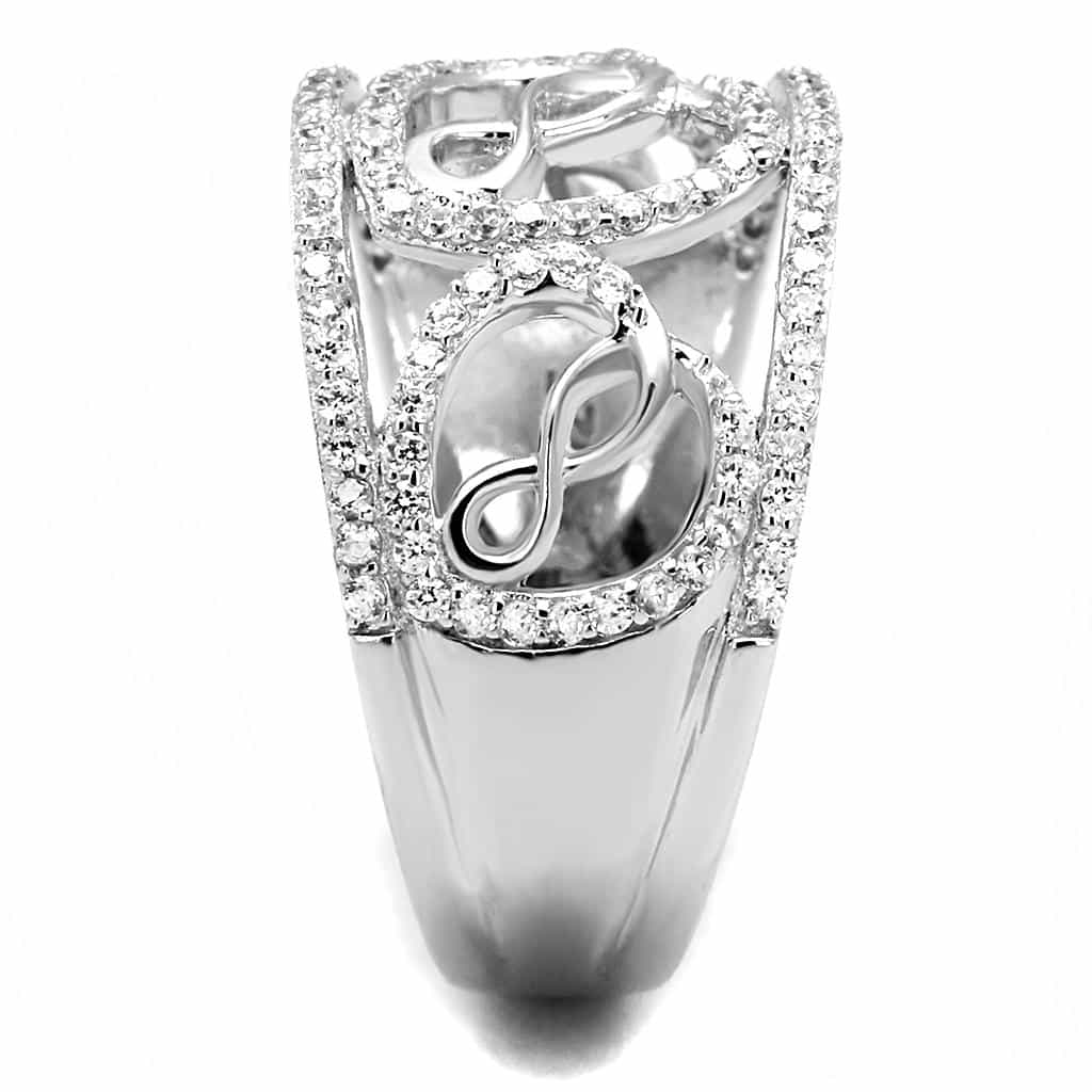 Sterling Silver CZ Pave Infinity Swirl Filigree Wide Ring view 9