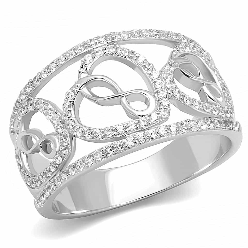Sterling Silver CZ Pave Infinity Swirl Filigree Wide Ring view 10