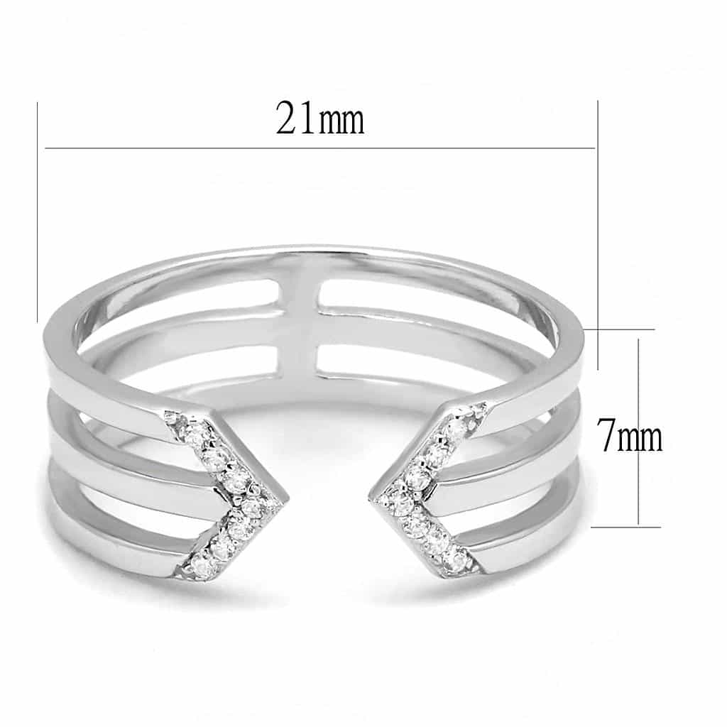 Sterling Silver CZ V Chevron Triple Bar Open Wide Ring view 7