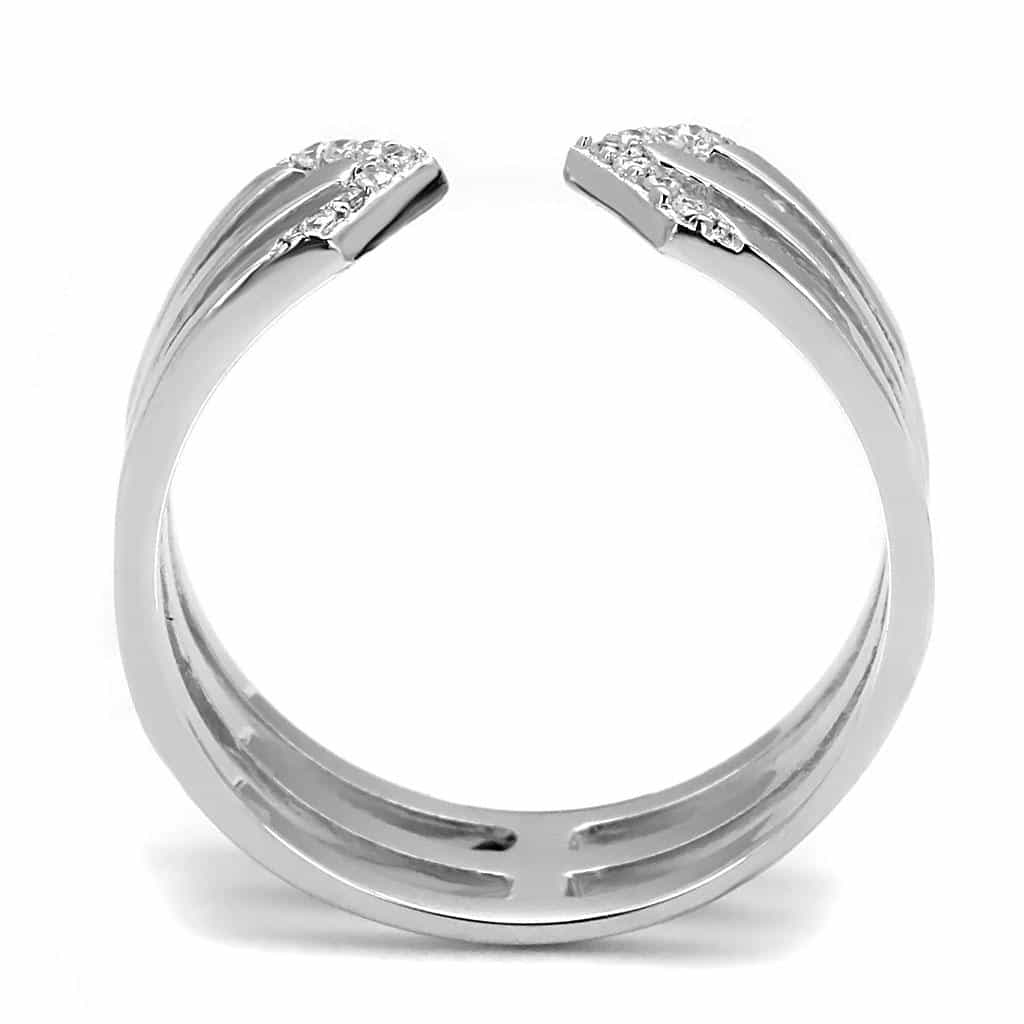 Sterling Silver CZ V Chevron Triple Bar Open Wide Ring view 3