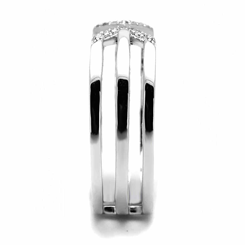 Sterling Silver CZ V Chevron Triple Bar Open Wide Ring view 9