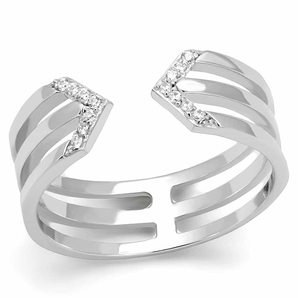 Sterling Silver CZ V Chevron Triple Bar Open Wide Ring view 5