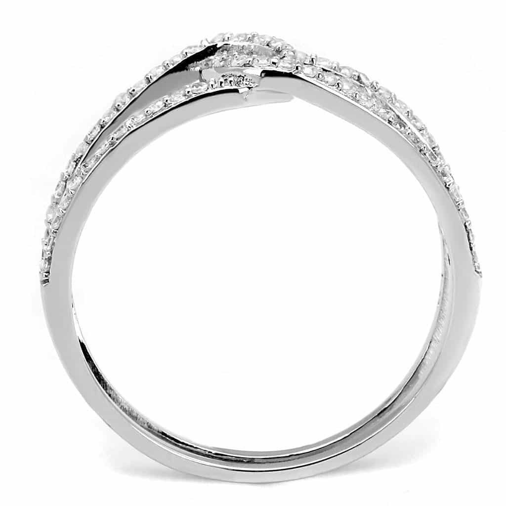Sterling Silver CZ Pave Loop Knot Double Band Ring view 3