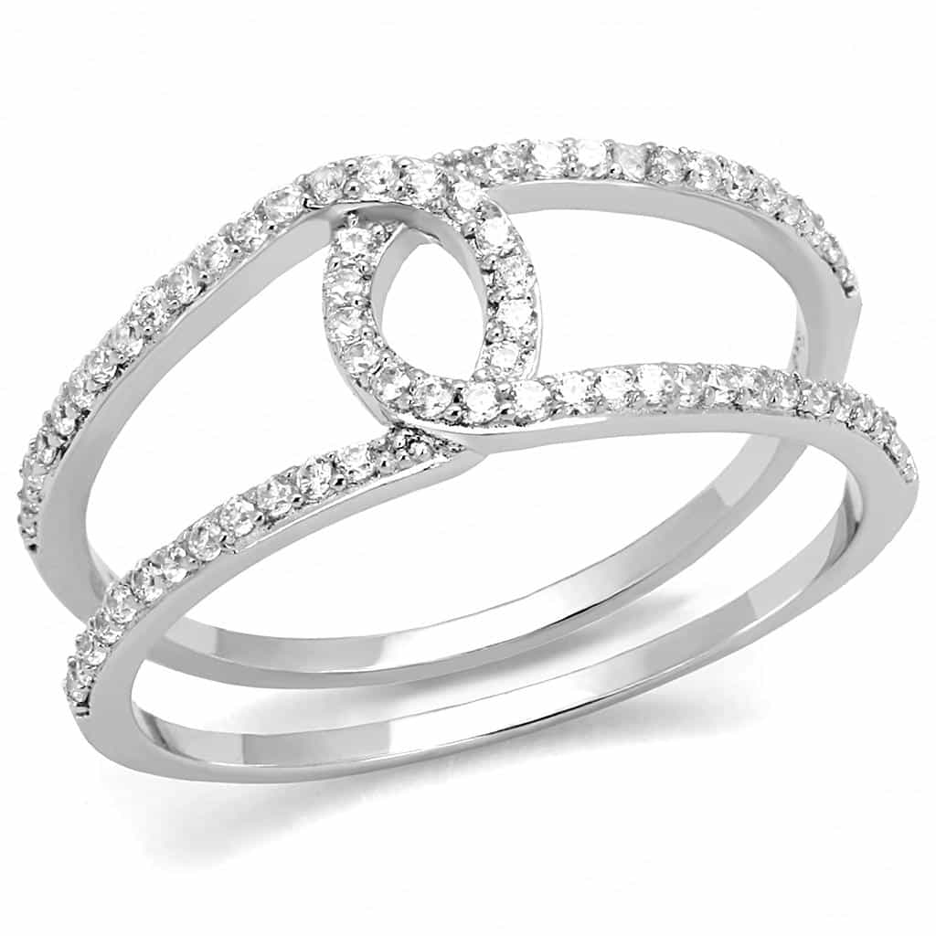 Sterling Silver CZ Pave Loop Knot Double Band Ring view 5
