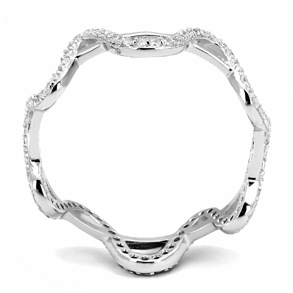 Sterling Silver CZ Pave Wave Scallop Stack Ring view 3