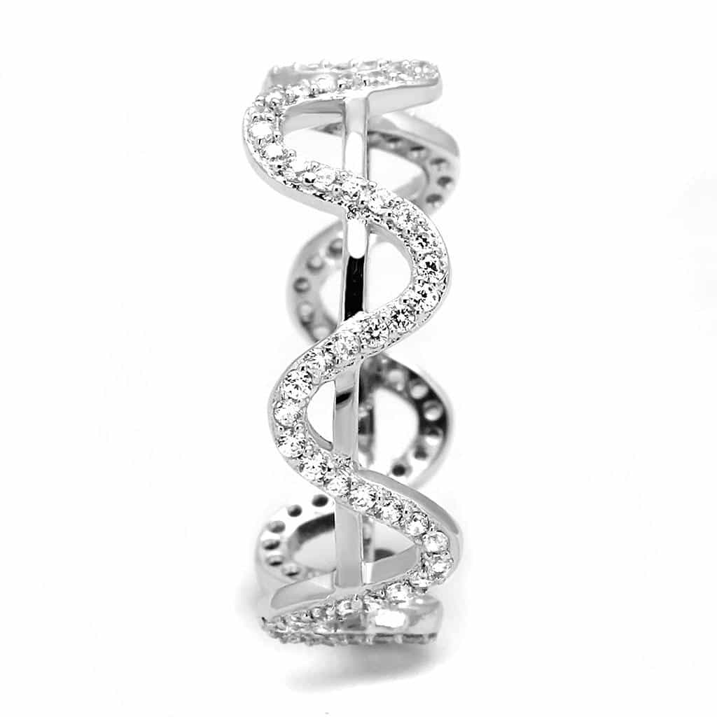 Sterling Silver CZ Pave Wave Scallop Stack Ring view 4