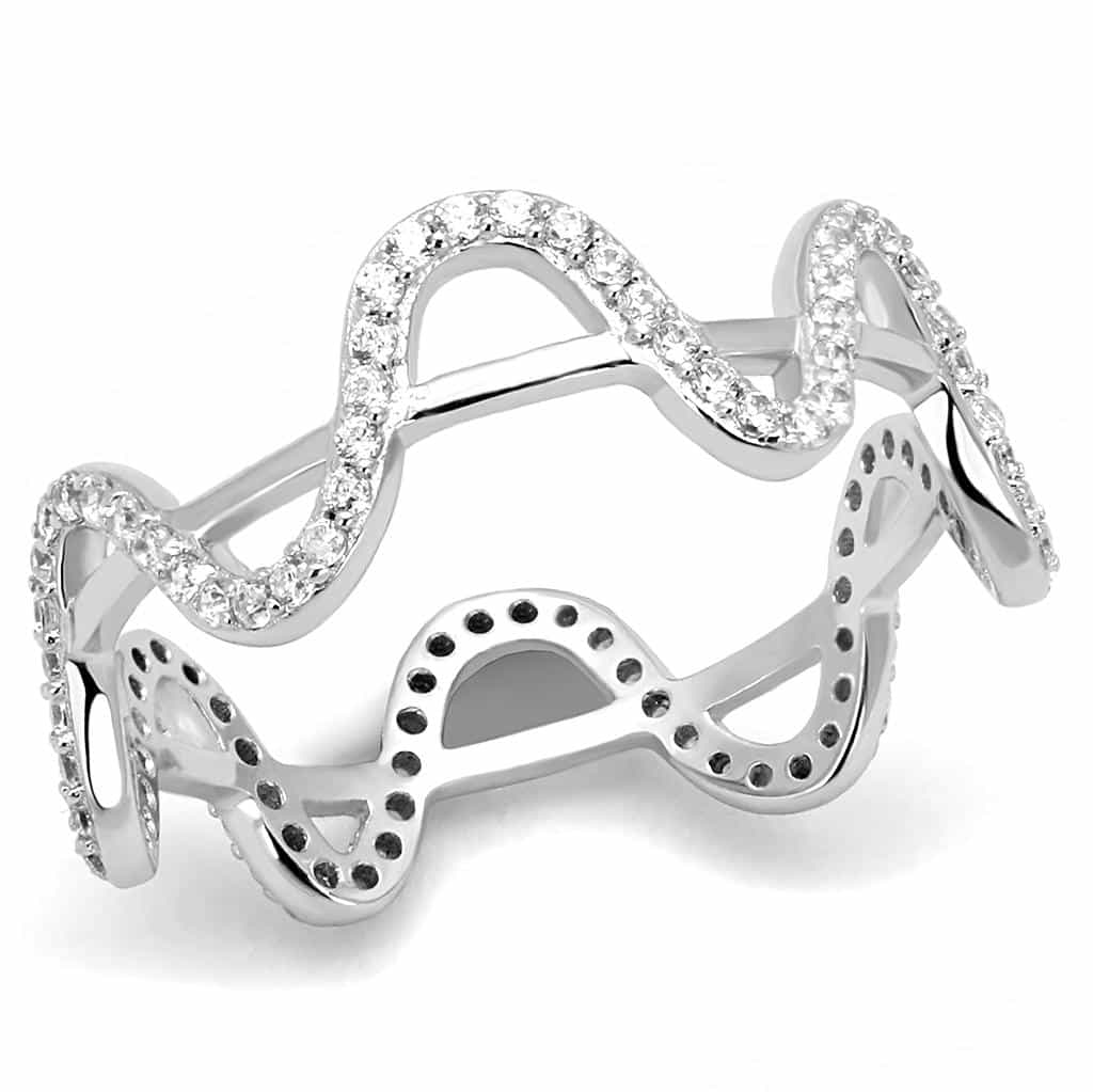 Sterling Silver CZ Pave Wave Scallop Stack Ring view 10
