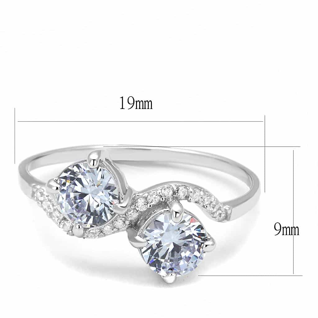 Sterling Silver CZ Round Double Solitaire Twist Bypass Ring view 7
