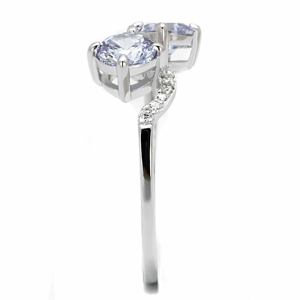 Sterling Silver CZ Round Double Solitaire Twist Bypass Ring view 4