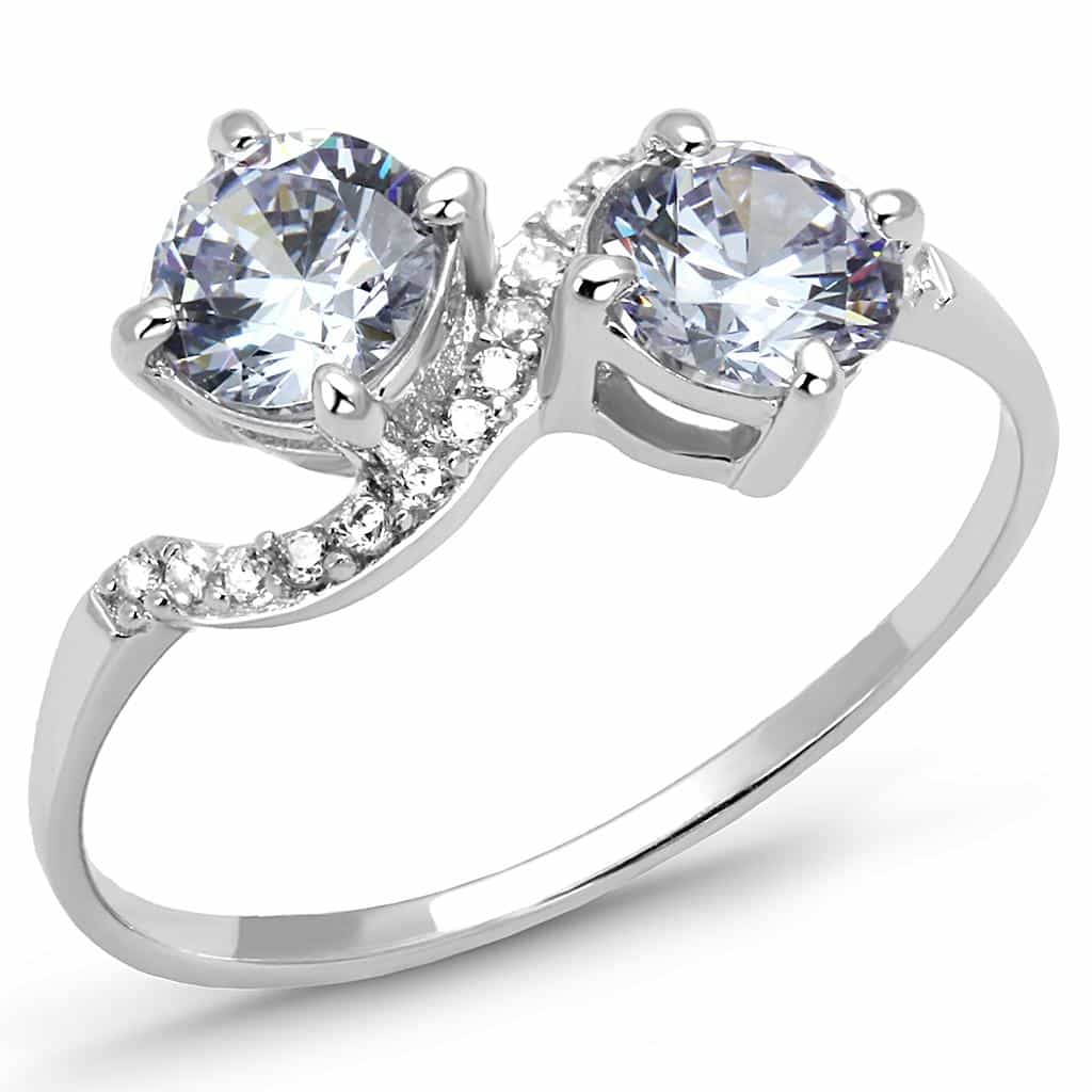 Sterling Silver CZ Round Double Solitaire Twist Bypass Ring view 10