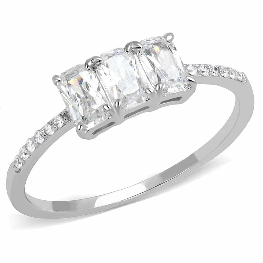 Sterling Silver CZ Baguette Triple Channel Pave Ring view 5