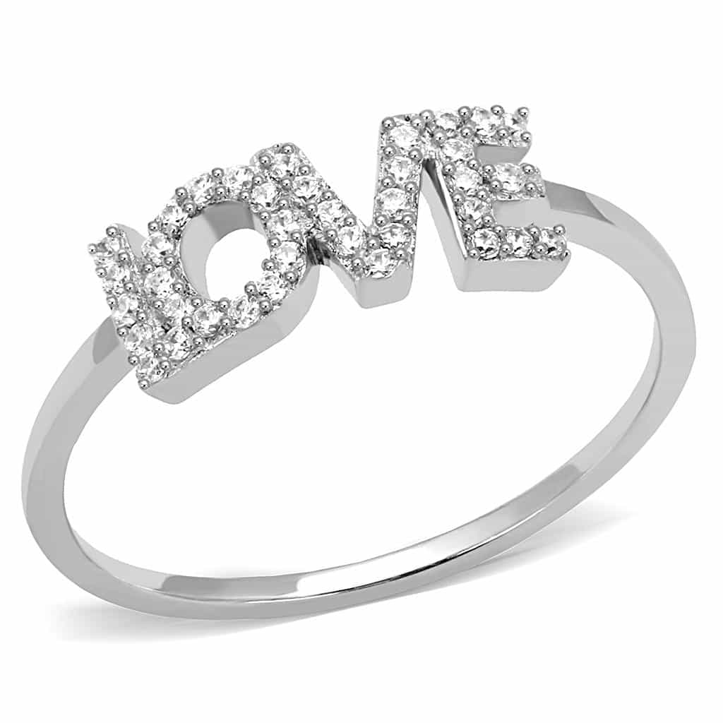 Sterling Silver CZ Pave LOVE Word Letter Ring view 10