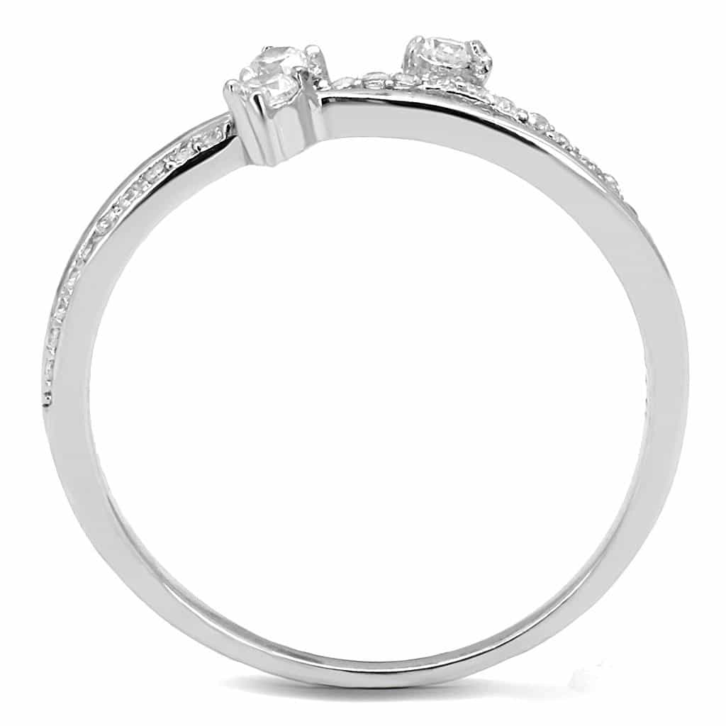 Sterling Silver CZ Double Round Solitaire Pave Open Ring view 3