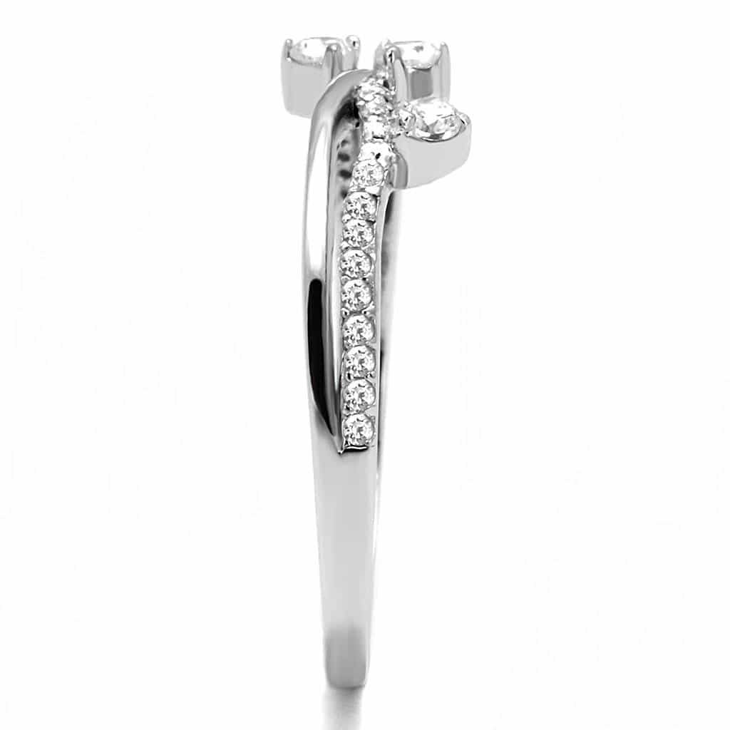 Sterling Silver CZ Double Round Solitaire Pave Open Ring view 4