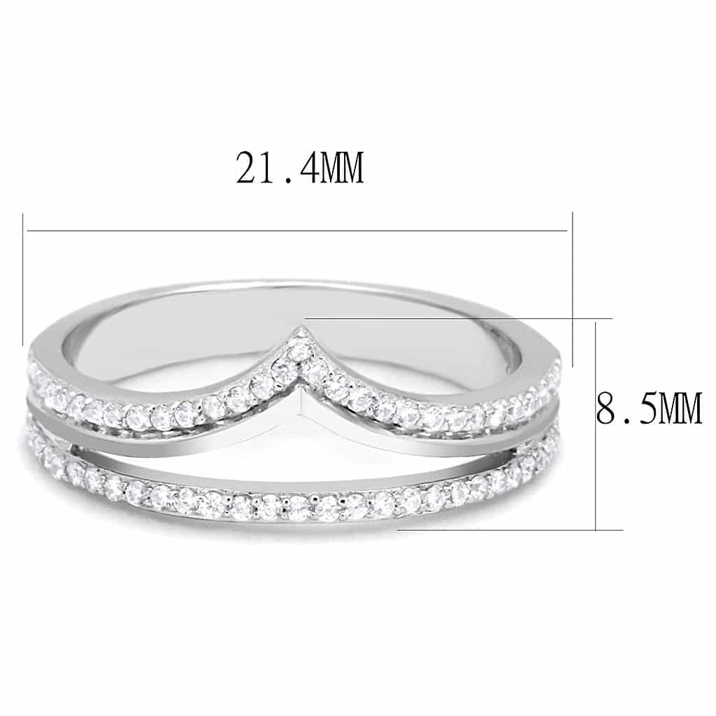 Sterling Silver CZ Pave V Chevron Double Band Ring view 2
