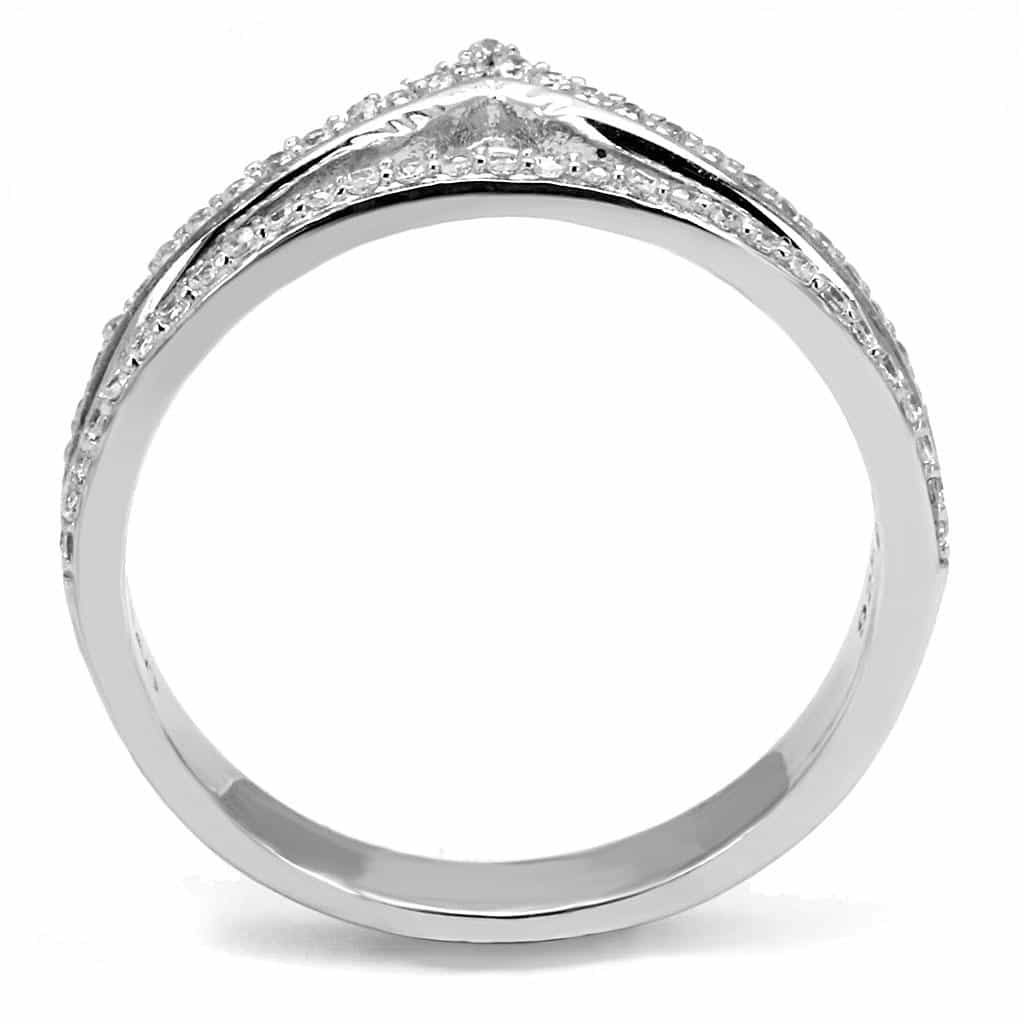 Sterling Silver CZ Pave V Chevron Double Band Ring view 9