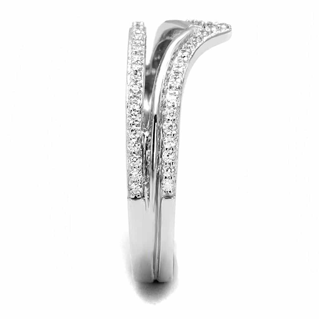 Sterling Silver CZ Pave V Chevron Double Band Ring view 10