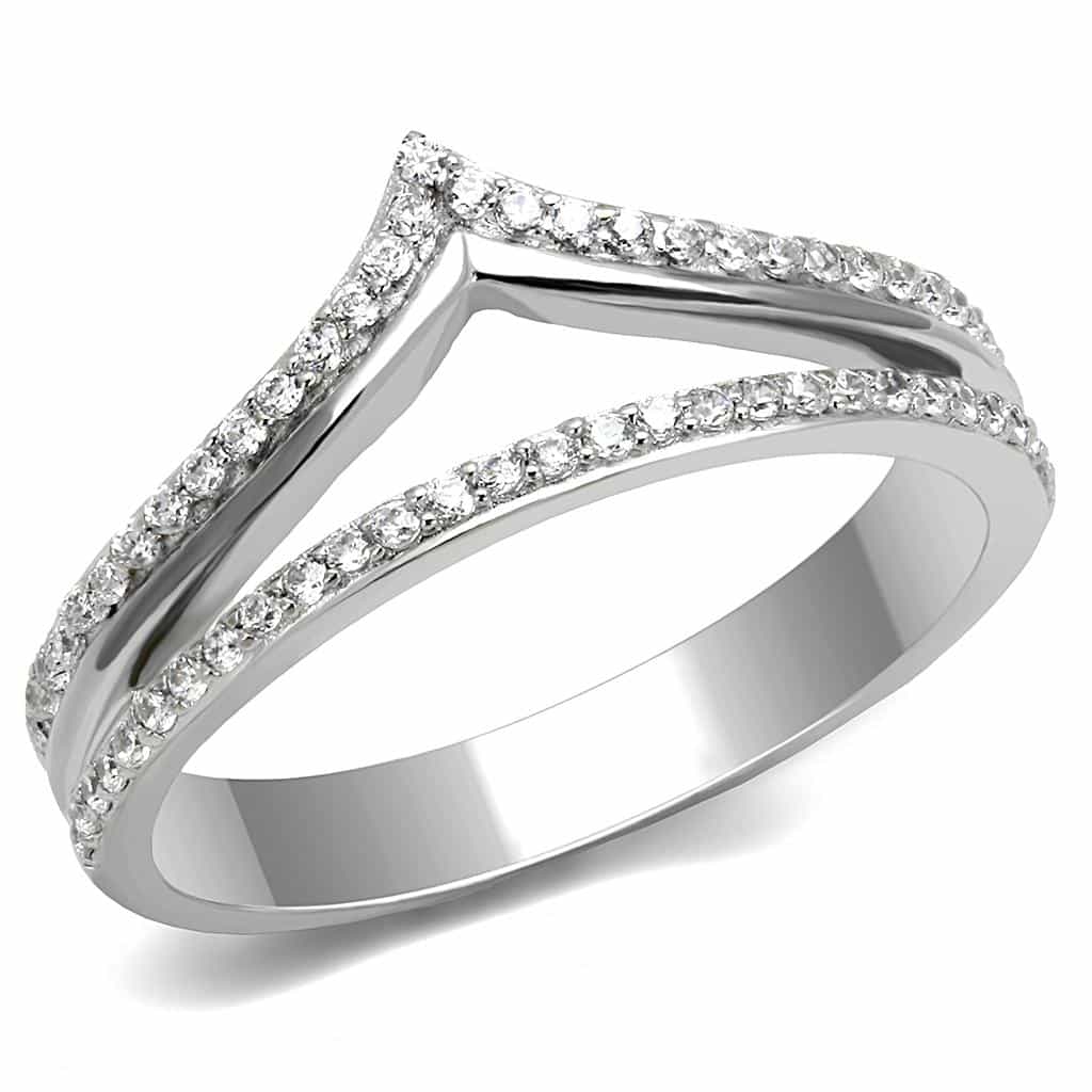 Sterling Silver CZ Pave V Chevron Double Band Ring view 5