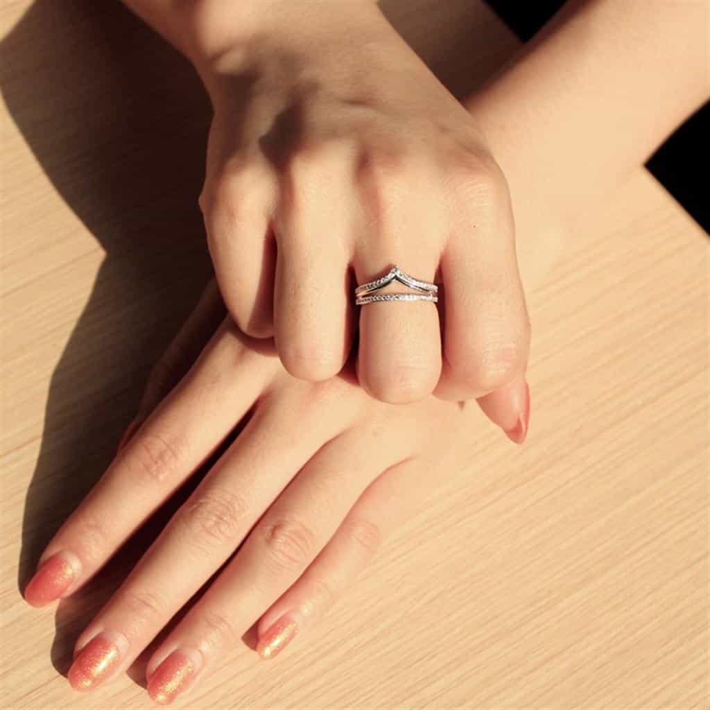 Sterling Silver CZ Pave V Chevron Double Band Ring view 6