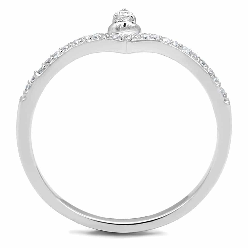 Sterling Silver CZ Oval Halo Ribbon Loop Pave Ring view 3