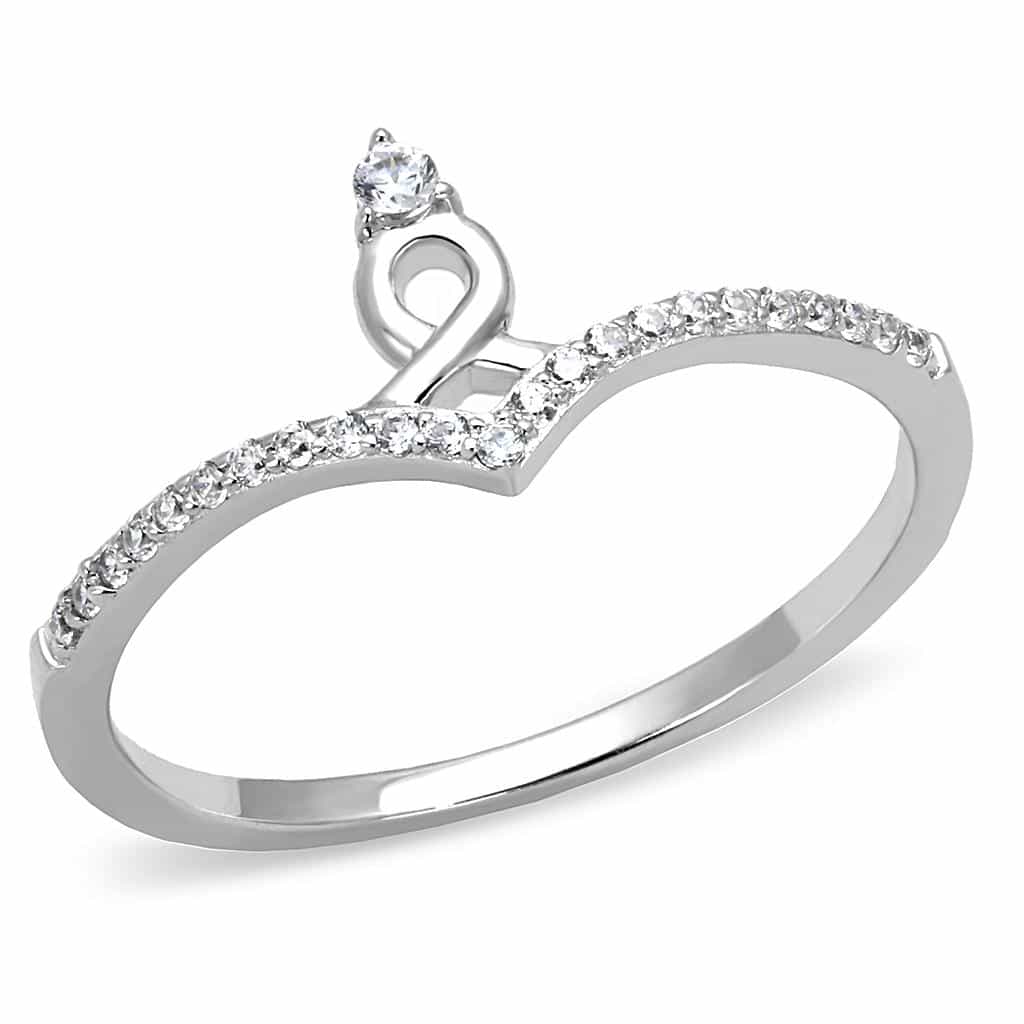 Sterling Silver CZ Oval Halo Ribbon Loop Pave Ring view 5
