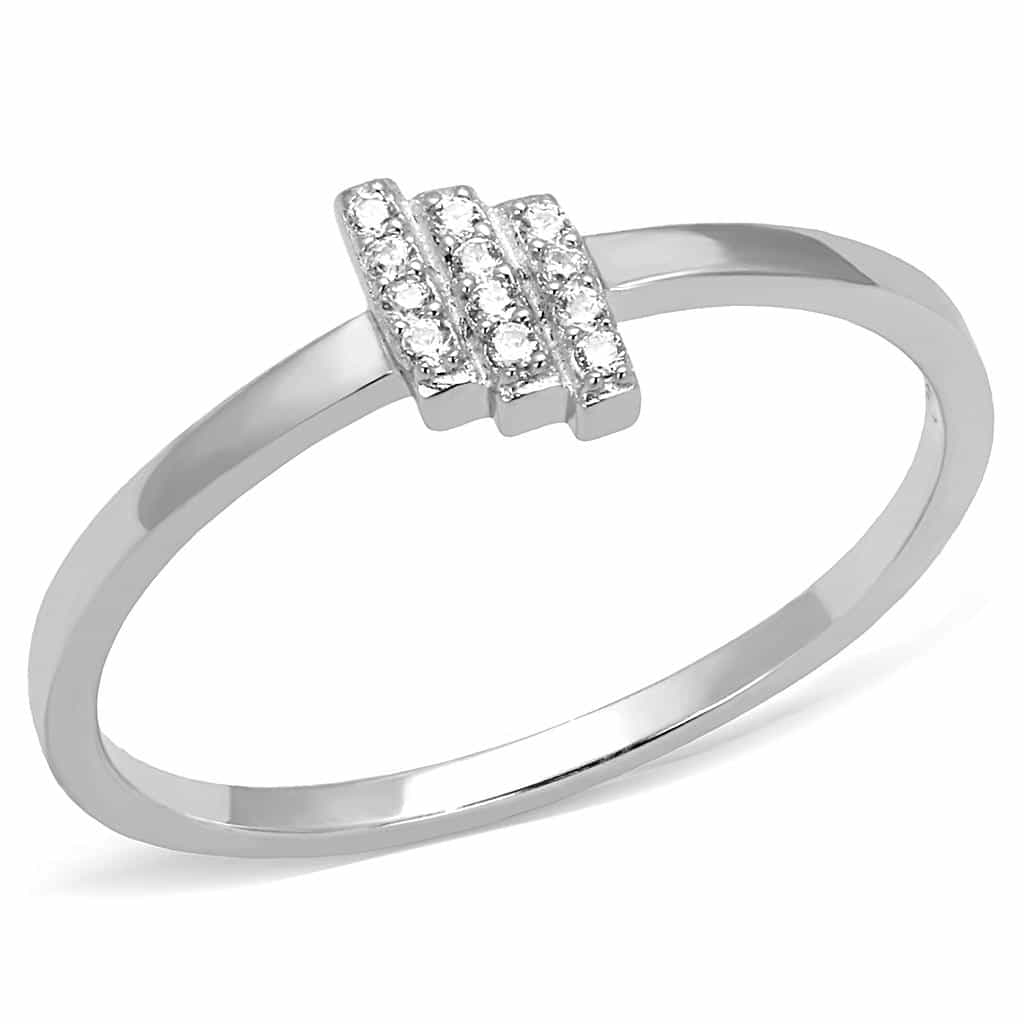 Sterling Silver CZ Triple Bar Channel Open Ring view 10