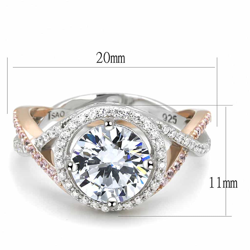 Sterling Silver Rose Gold Two Tone CZ Round Halo Twisted Ring view 8