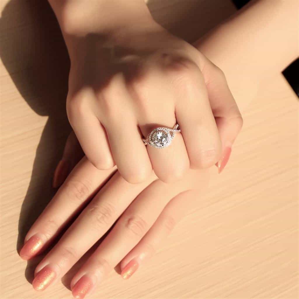 Sterling Silver Rose Gold Two Tone CZ Round Halo Twisted Ring view 12