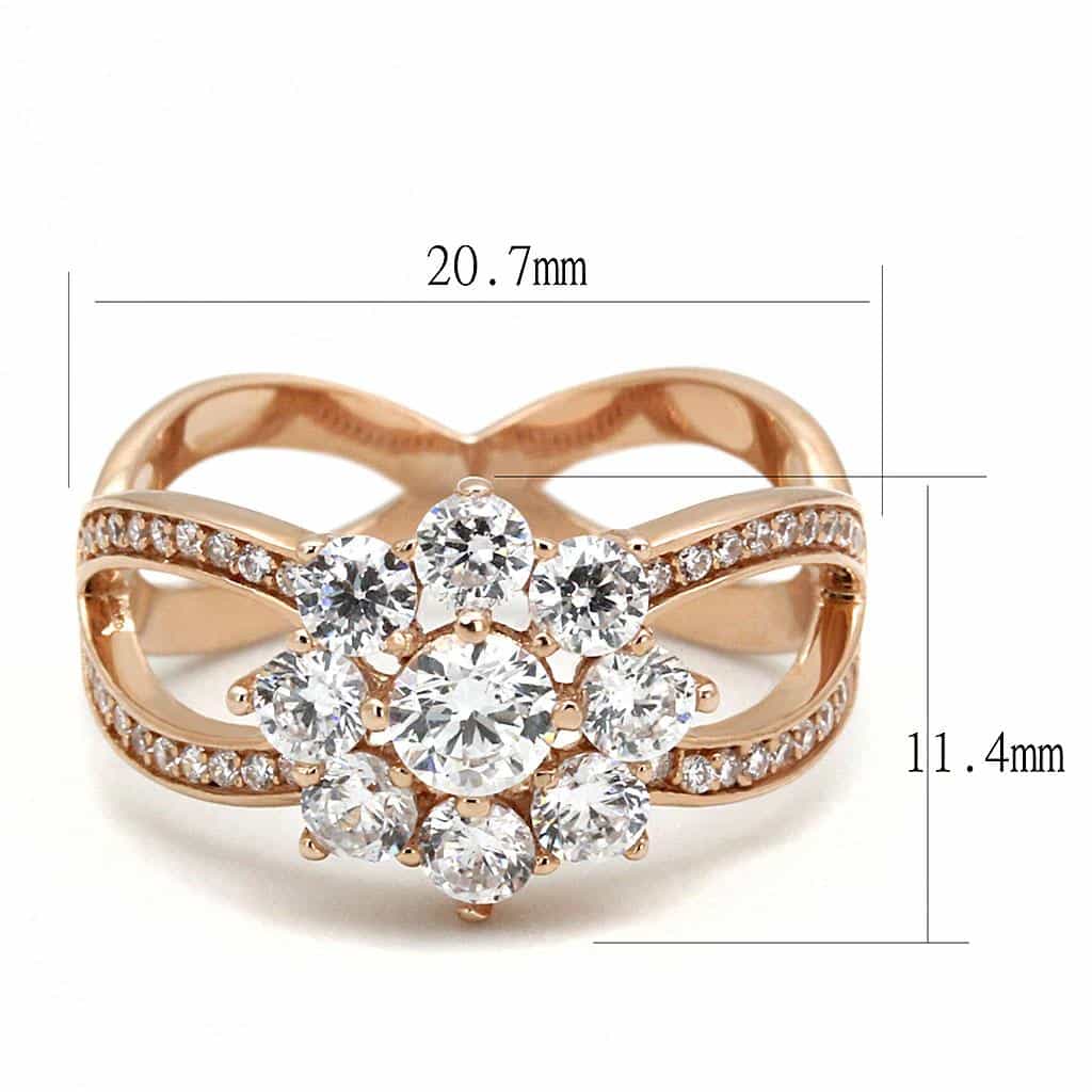 Sterling Silver Rose Gold Two Tone CZ Round Flower Cluster Ring view 2