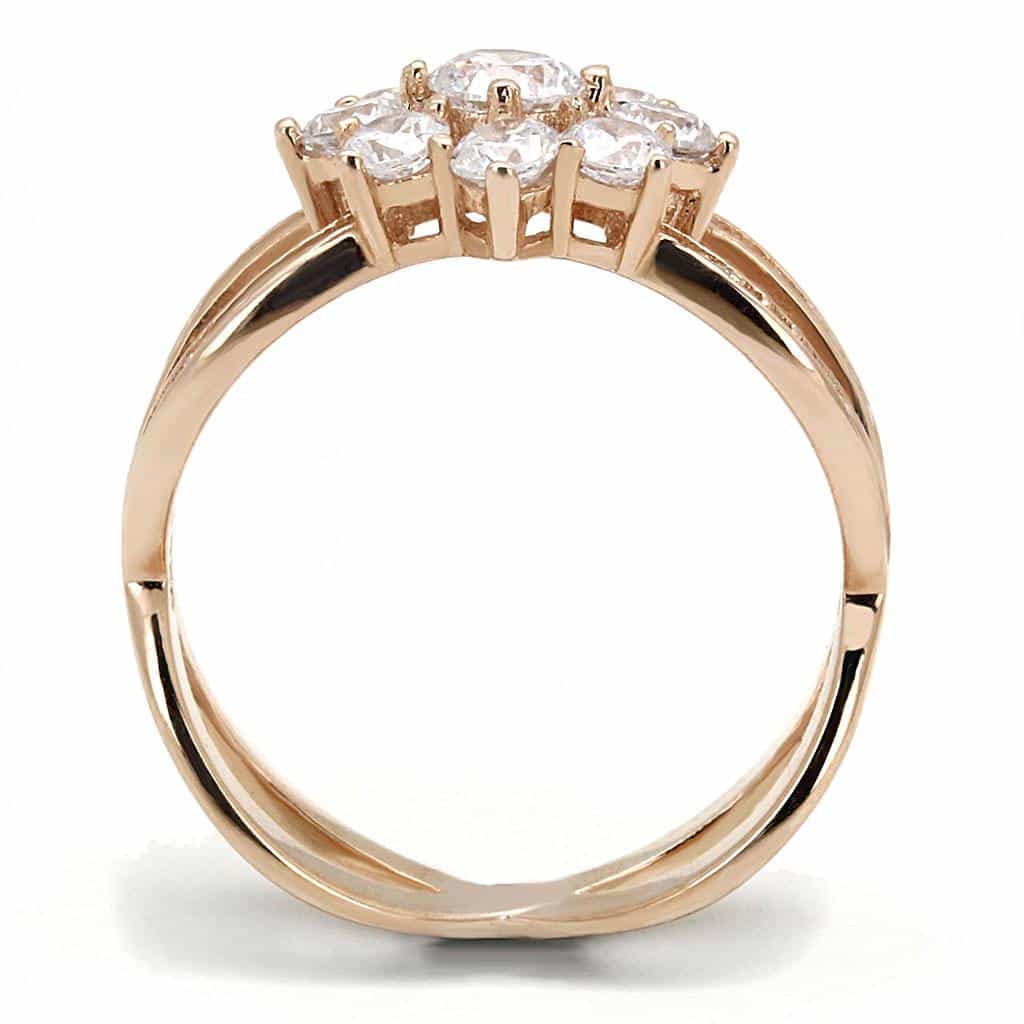Sterling Silver Rose Gold Two Tone CZ Round Flower Cluster Ring view 8