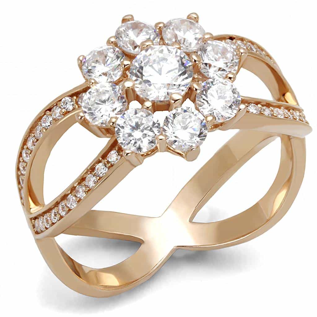 Sterling Silver Rose Gold Two Tone CZ Round Flower Cluster Ring view 5