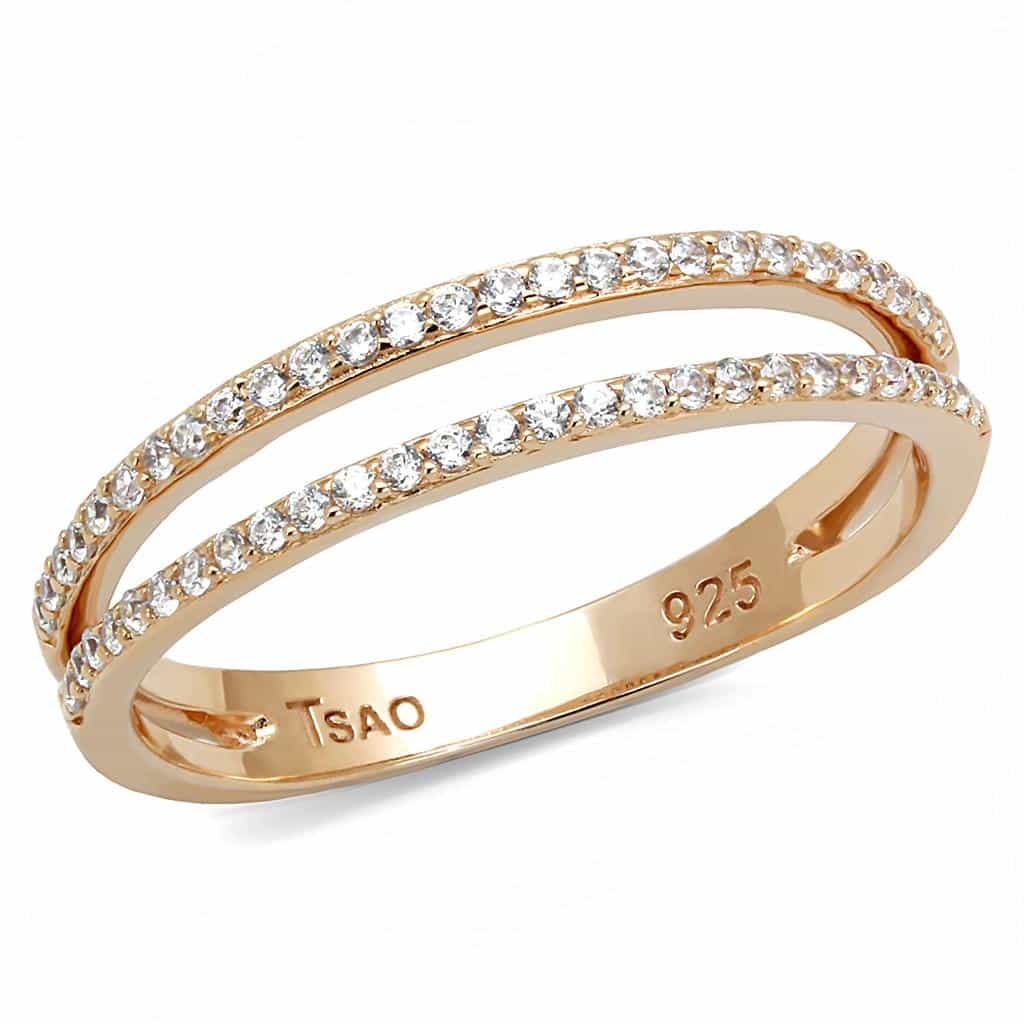 Sterling Silver Gold CZ Double Row Pave Eternity Ring view 5