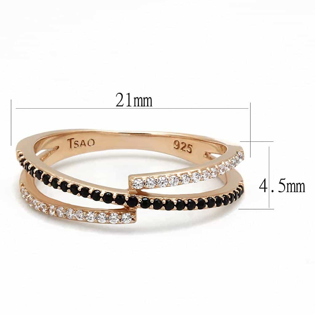 Sterling Silver Gold Black White CZ Double Row Pave Ring view 2