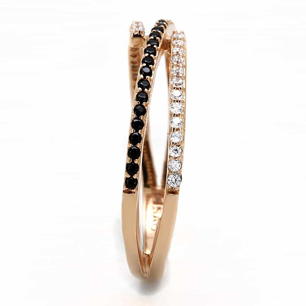 Sterling Silver Gold Black White CZ Double Row Pave Ring view 9