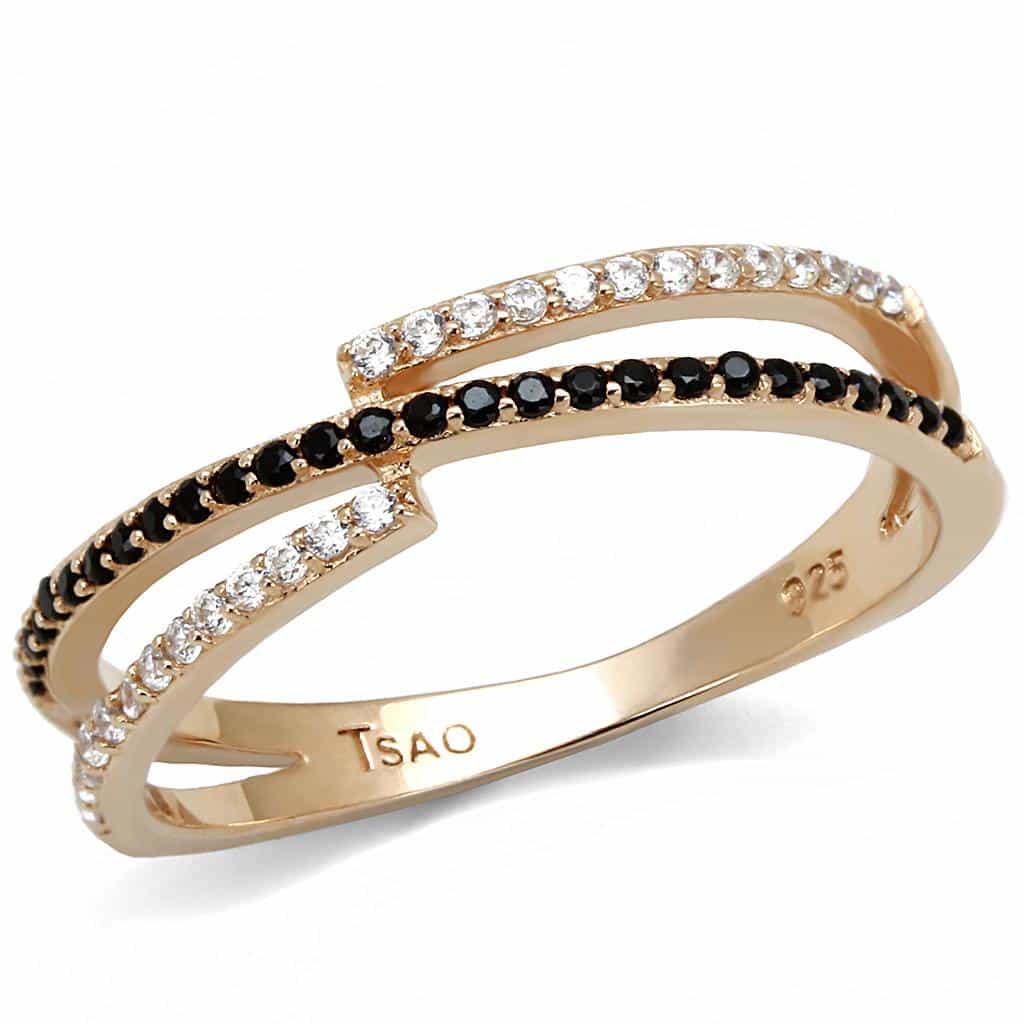 Sterling Silver Gold Black White CZ Double Row Pave Ring view 10