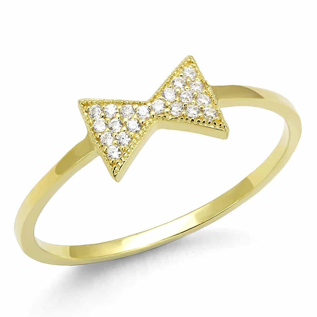 Sterling Silver Gold CZ Pave Bow Ribbon Ring view 5