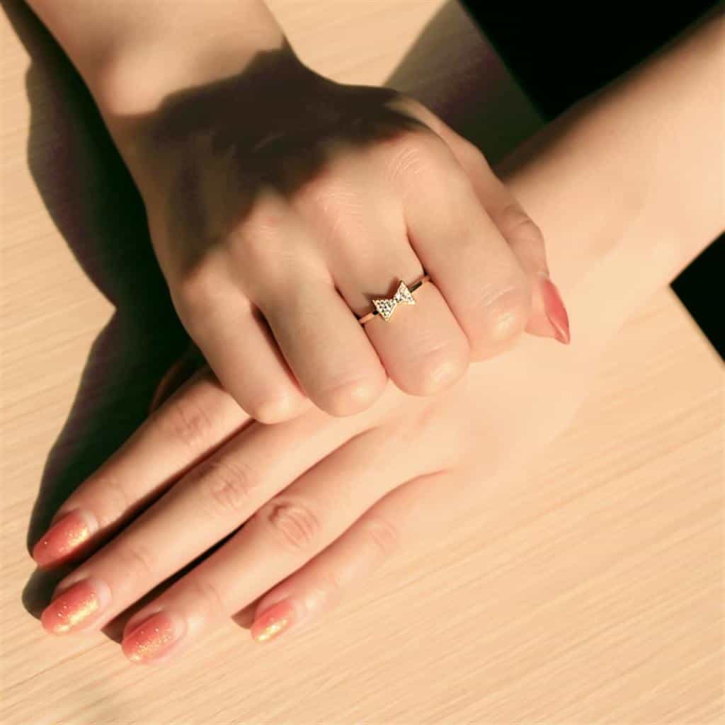 Sterling Silver Gold CZ Pave Bow Ribbon Ring view 12