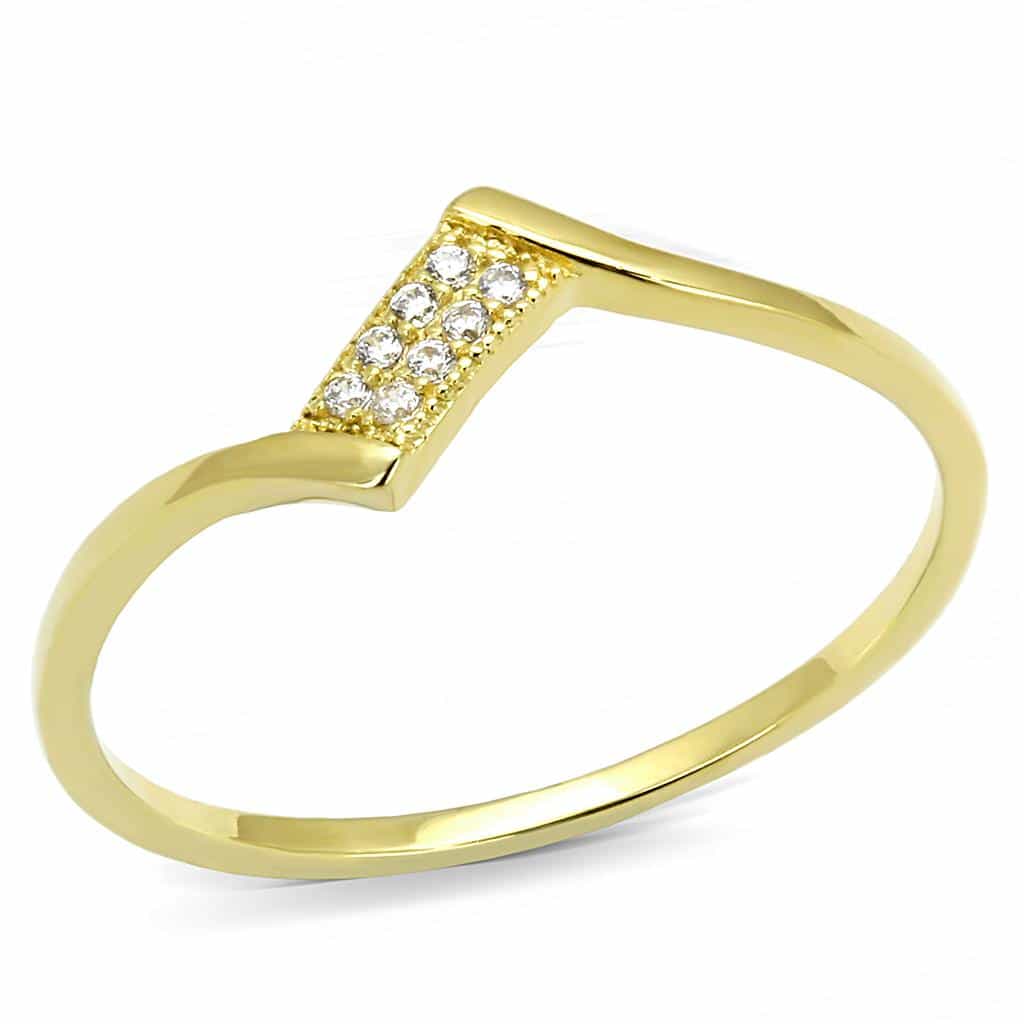 Sterling Silver Gold CZ Pave Chevron V Ring view 10