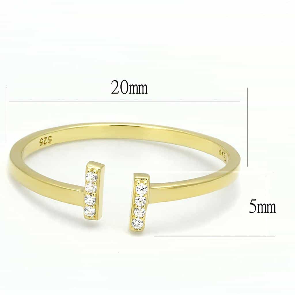 Sterling Silver Gold CZ Pave Double T Bar Open Ring view 8