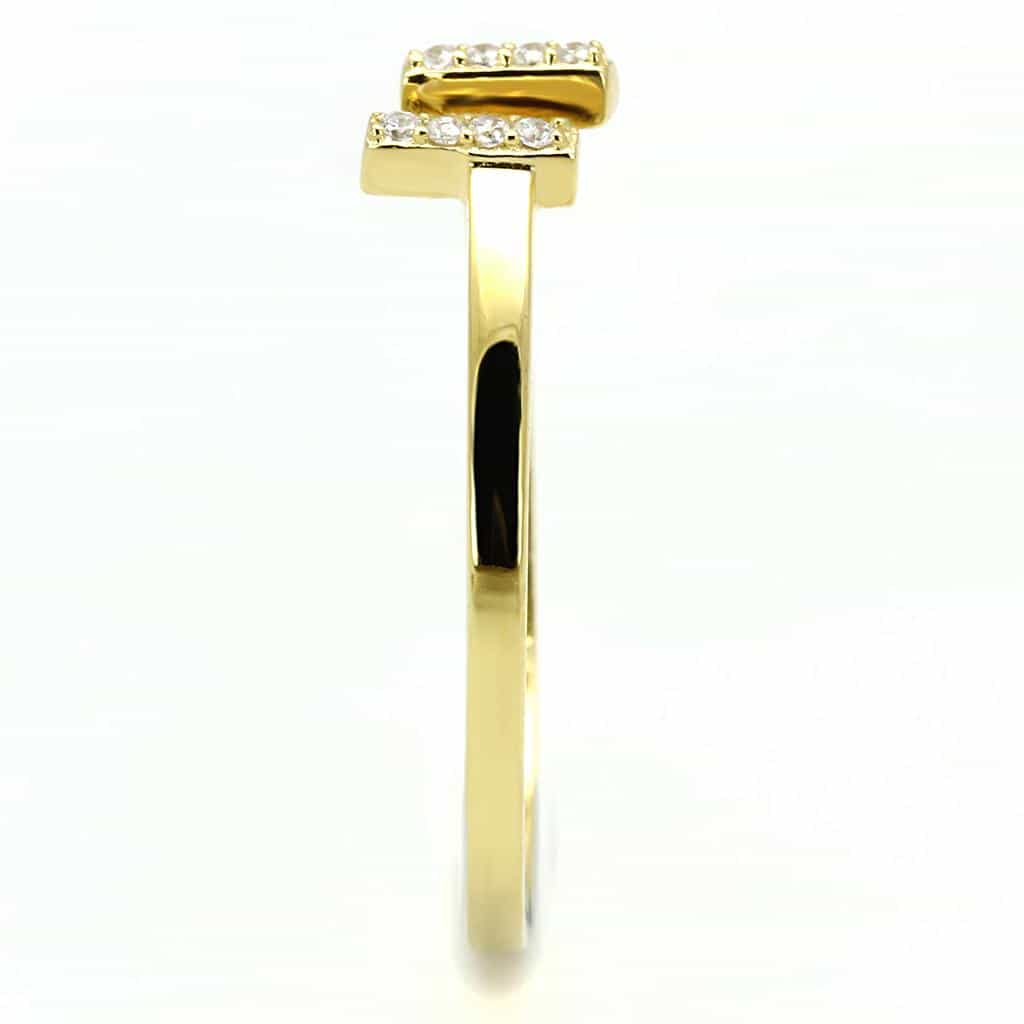 Sterling Silver Gold CZ Pave Double T Bar Open Ring view 10
