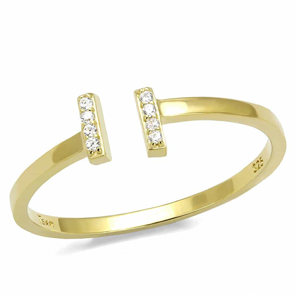 Sterling Silver Gold CZ Pave Double T Bar Open Ring view 5