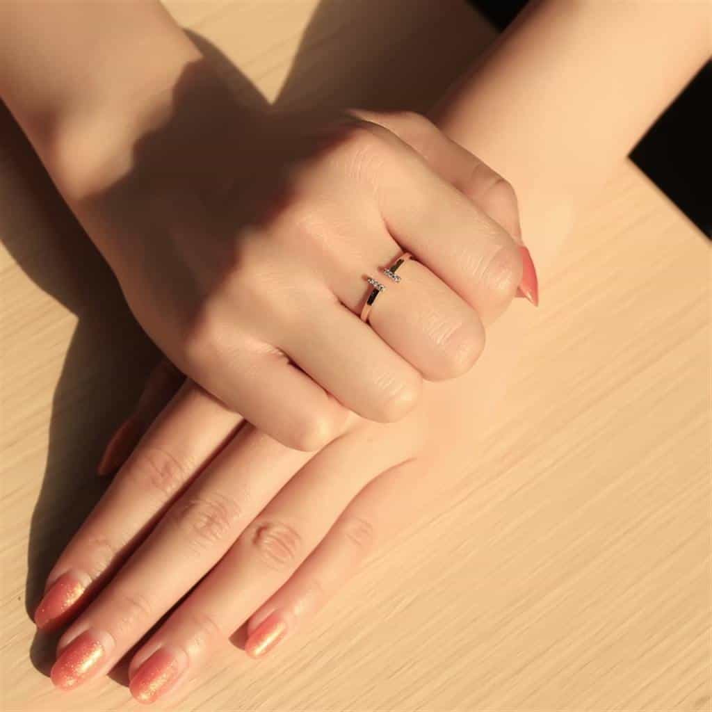 Sterling Silver Gold CZ Pave Double T Bar Open Ring view 12