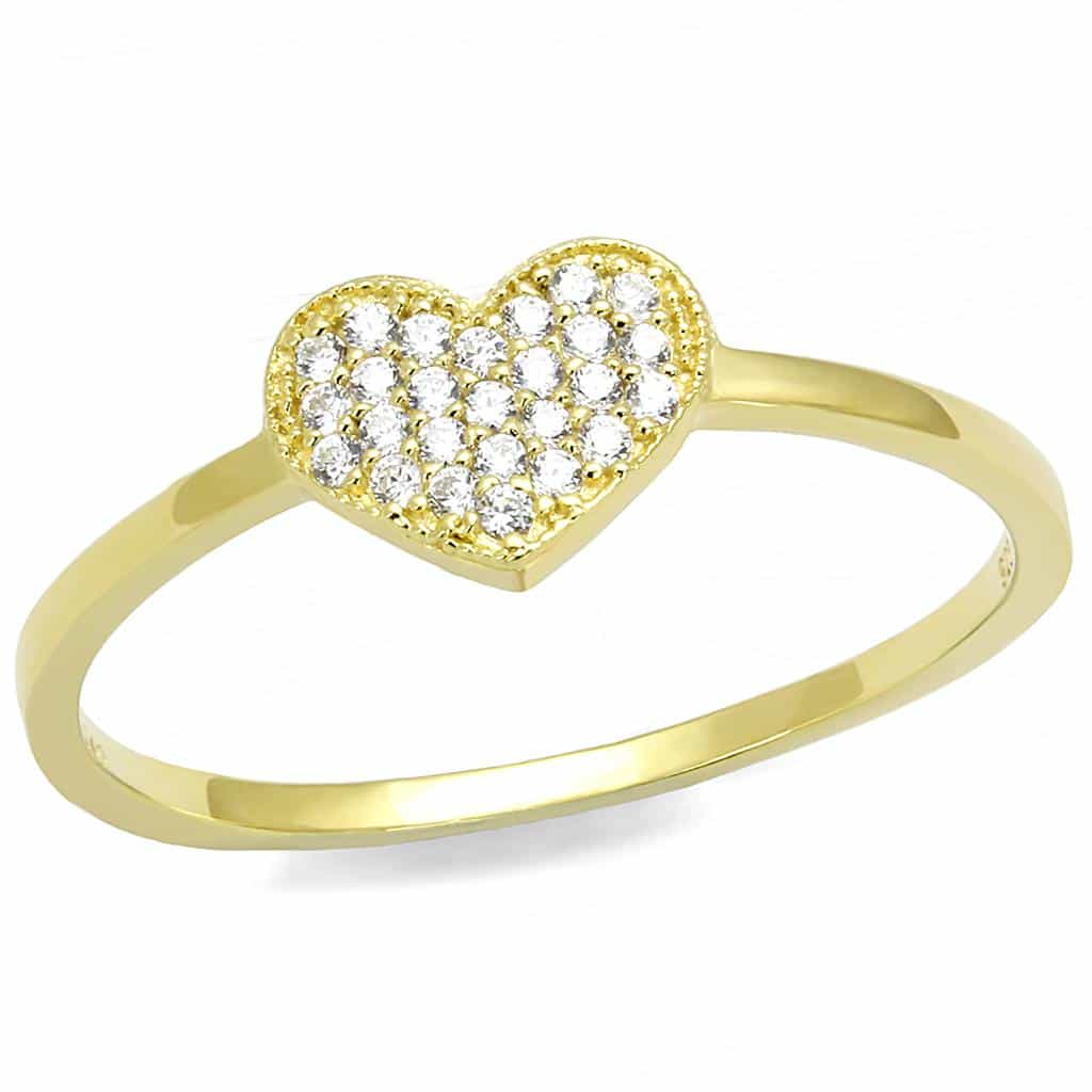 Sterling Silver Gold CZ Pave Heart Ring | The Stainless Jewelry view 10