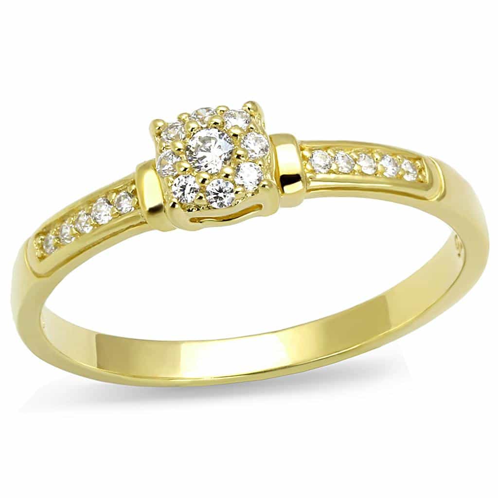 Sterling Silver Gold CZ Round Cluster Halo Pave Ring view 5