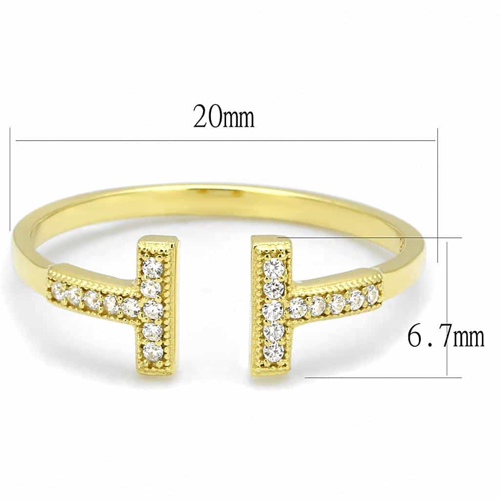 Sterling Silver Gold CZ Pave Double Cross T Bar Open Ring view 7