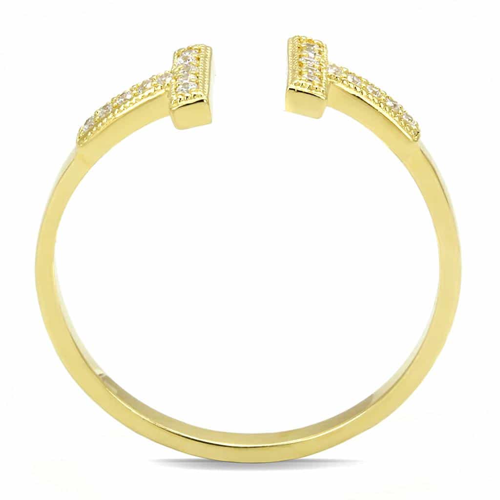 Sterling Silver Gold CZ Pave Double Cross T Bar Open Ring view 8