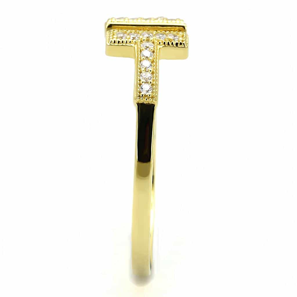 Sterling Silver Gold CZ Pave Double Cross T Bar Open Ring view 9