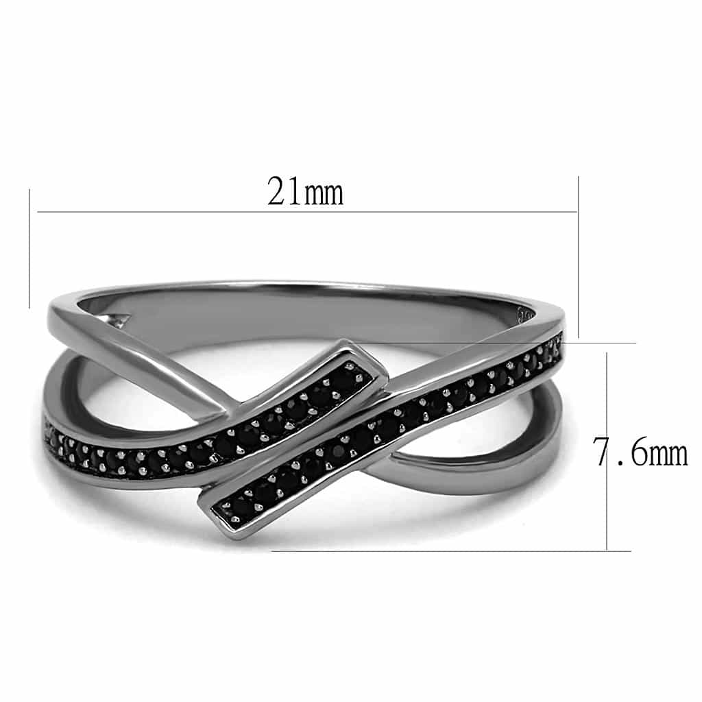 Sterling Silver Black CZ Crossover X Pave Ring view 2