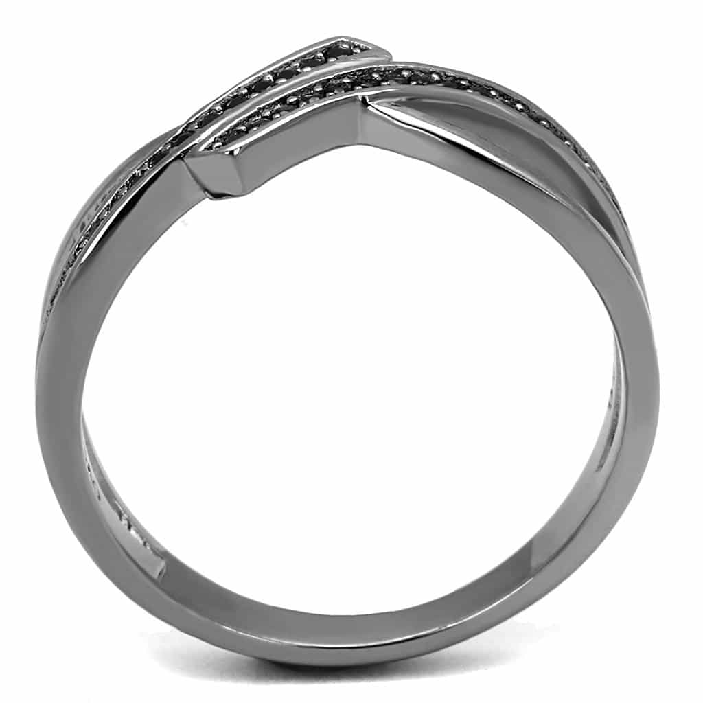 Sterling Silver Black CZ Crossover X Pave Ring view 8